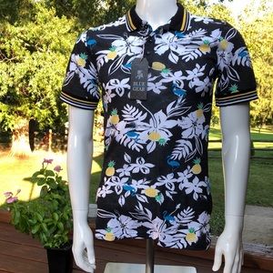 Blue Gear Mens Polo Shirt S Tropical Pineapple Tropical Colorful Flamingos